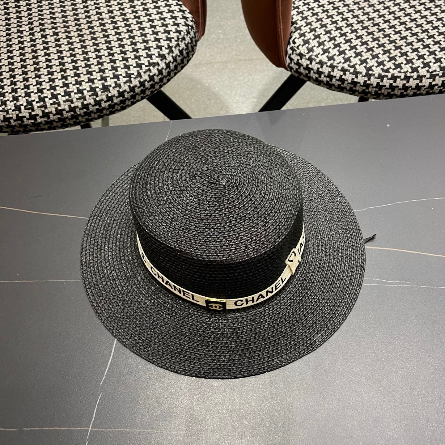 CHANEL 26S STRAW BOATER HAT 335740