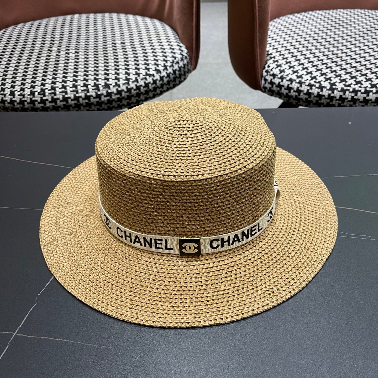 CHANEL 26S STRAW BOATER HAT 335738