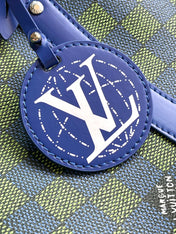 KEEPALL BANDOULIÈRE 45 IN BLUE GREEN DAMIER HERITAGE COATED CANVAS