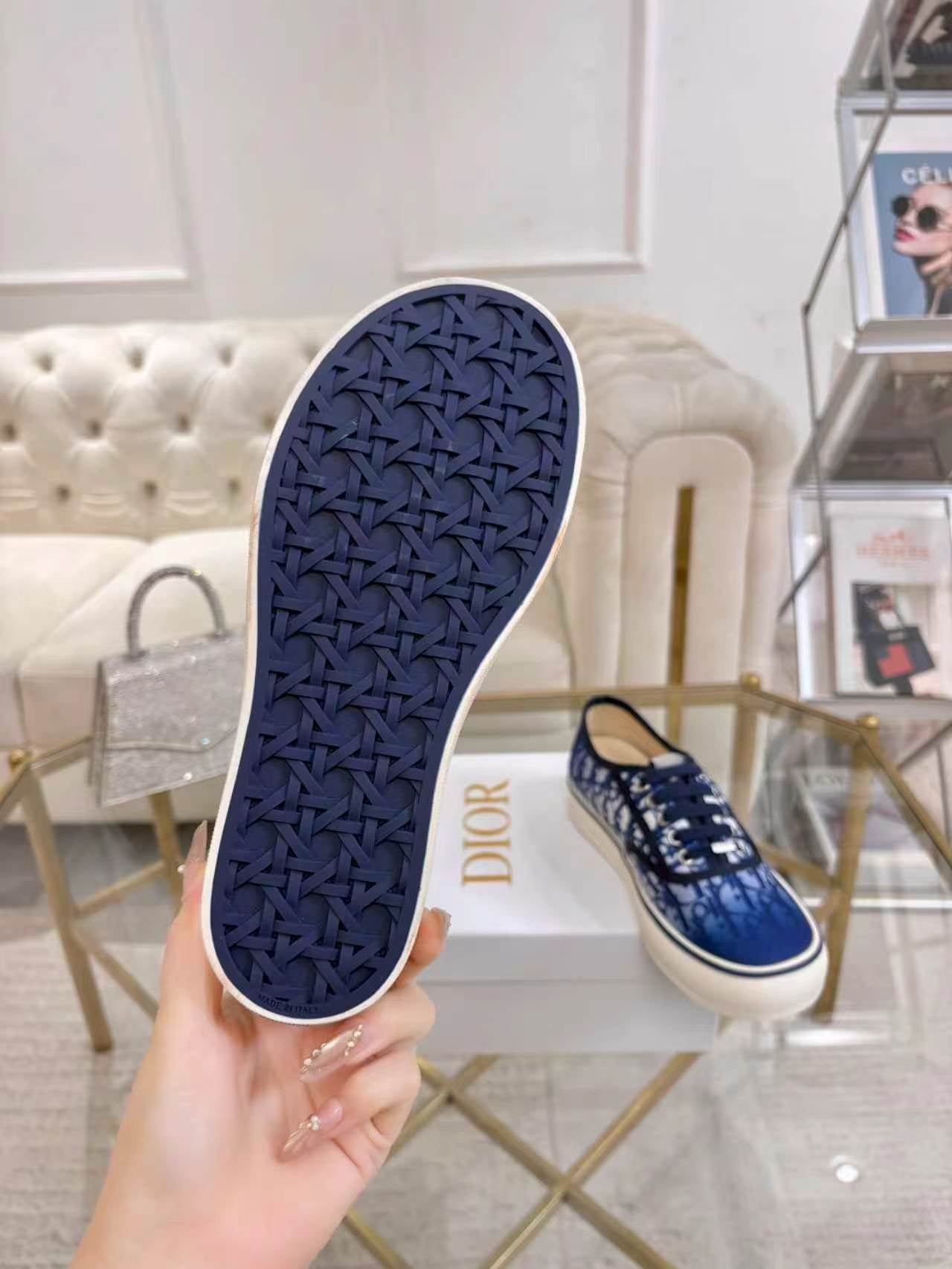 DIOR 26S LOW-TOP SNEAKERS IN BLUE DIOR OBLIQUE CANVAS