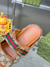 GG SANDALS 22 IN ORANGE CALFSKIN AND BEIGE FABRIC WITH GOLD HARDWARE
