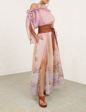 ZIMMER SILK MIDI DRESS IN PASTEL BLUE-GREEN AND LIGHT PURPLE