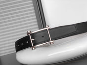 HM REVERSIBLE BLACK LEATHER STRAP 32 MM SILVER HARDWARE