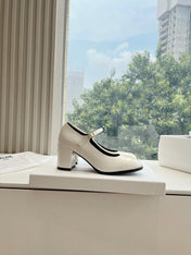 HIGH MARY JANE SHOES IN WHITE PATENT CALFSKIN