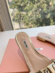 SLIDE SANDALS ATTACHED DIAMOND IN GOLD METALLIC LAMBSKIN