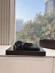 ALAIA 26S FLATS IN BLACK CALFSKIN WITH SILVER STUD STRAP