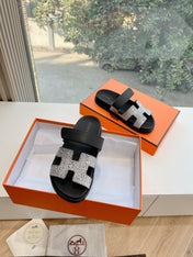 CHYPRE SANDAL IN BLACK MIX WHITE LIZARD SKIN