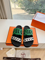 EXTRA SANDAL IN MEDIUM GREEN MIX SILVER CALFSKIN