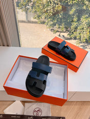 CHYPRE SANDAL IN AEGEAN BLUE MIX BLACK CALFSKIN
