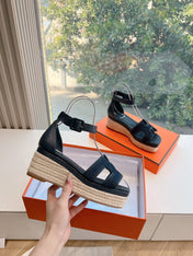 ELDA ESPADRILLE IN MIDNIGHT BLUE FABRIC AND BLACK CALFSKIN