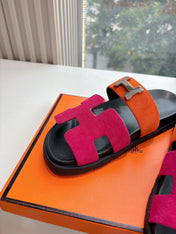 CHYPRE SANDAL IN DARK PINK MIX ORANGE SUEDE