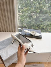 CAGOLE MID-HEEL MULES IN WHITE CALFSKIN