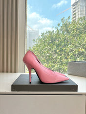 ZIPPER POINTED-TOE HIGH PUMPS IN BUBBLEGUM PINK SHINY LAMBSKIN