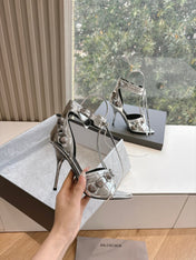 CAGOLE HIGH-HEEL SANDALS IN SILVER METALLIC LAMBSKIN