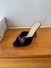 PEEP TOE SANDAL 25S HEELS 10CM IN BLACK SATIN