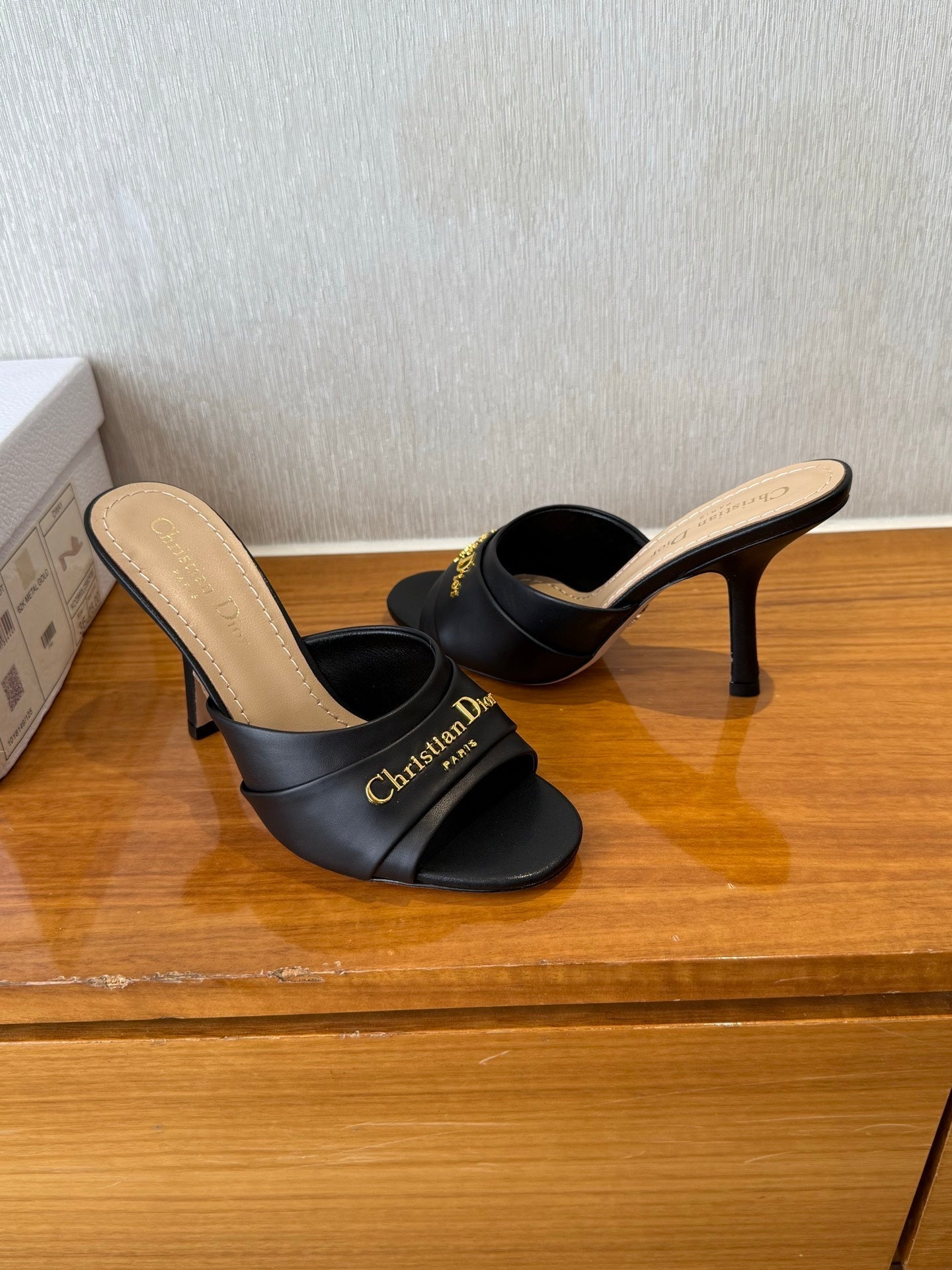 PEEP TOE SANDAL 25S HEELS 10CM IN BLACK CALFSKIN