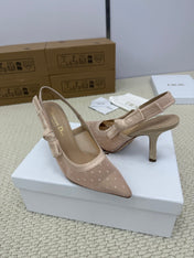 DIOR HIGH SLINGBACK 100 MM 25S IN NUDE LACE NET FABRIC AND SUEDE
