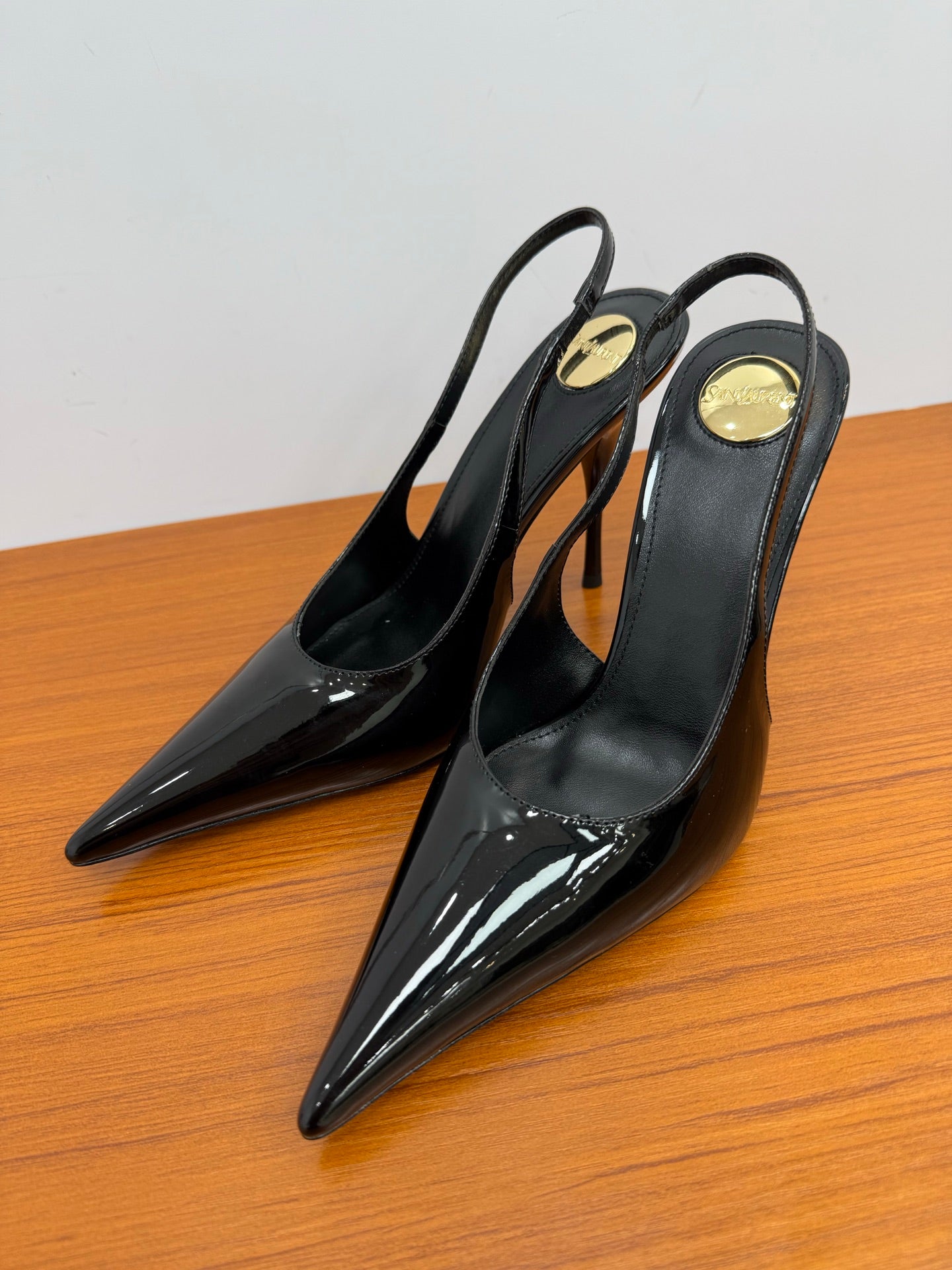 YSL 26S HEELED SLINGBACKS 100 MM IN BLACK GLOSSY CALFSKIN
