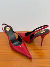 YSL 26S HEELED SLINGBACKS 100 MM IN RED GLOSSY CALFSKIN