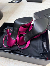 YSL 26S STRAPPY HEELED SANDALS 105 MM IN DARK PINK SATIN