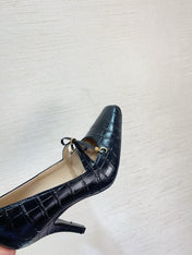 DIOR 26S HIGH HEELS IN BLACK CROC-EMBOSSED CALFSKIN WITH CHARMS