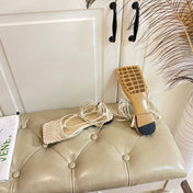 STRETCH LACE-UP FLAT SANDAL IN WHITE CREAM METALLIZED MESH AND LEATHER