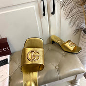 GUCCI 26S HIGH-HEELED SANDALS IN GOLD CALFSKIN WITH GOLD HARDWARE