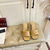 GUCCI 26S HIGH-HEELED SANDALS IN DARK BEIGE CALFSKIN WITH GOLD HARDWARE