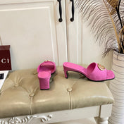 GUCCI 26S HIGH-HEELED SANDALS IN PINK CANVAS WITH GOLD HARDWARE