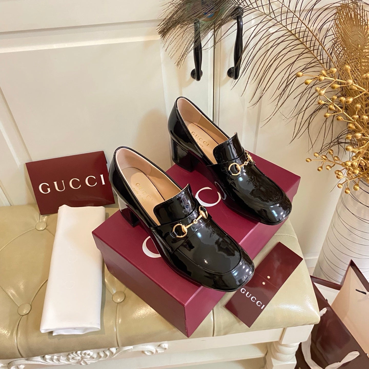 GUCCI 26S HORSEBIT LOAFERS 55 MM IN BLACK GLOSSY CALFSKIN