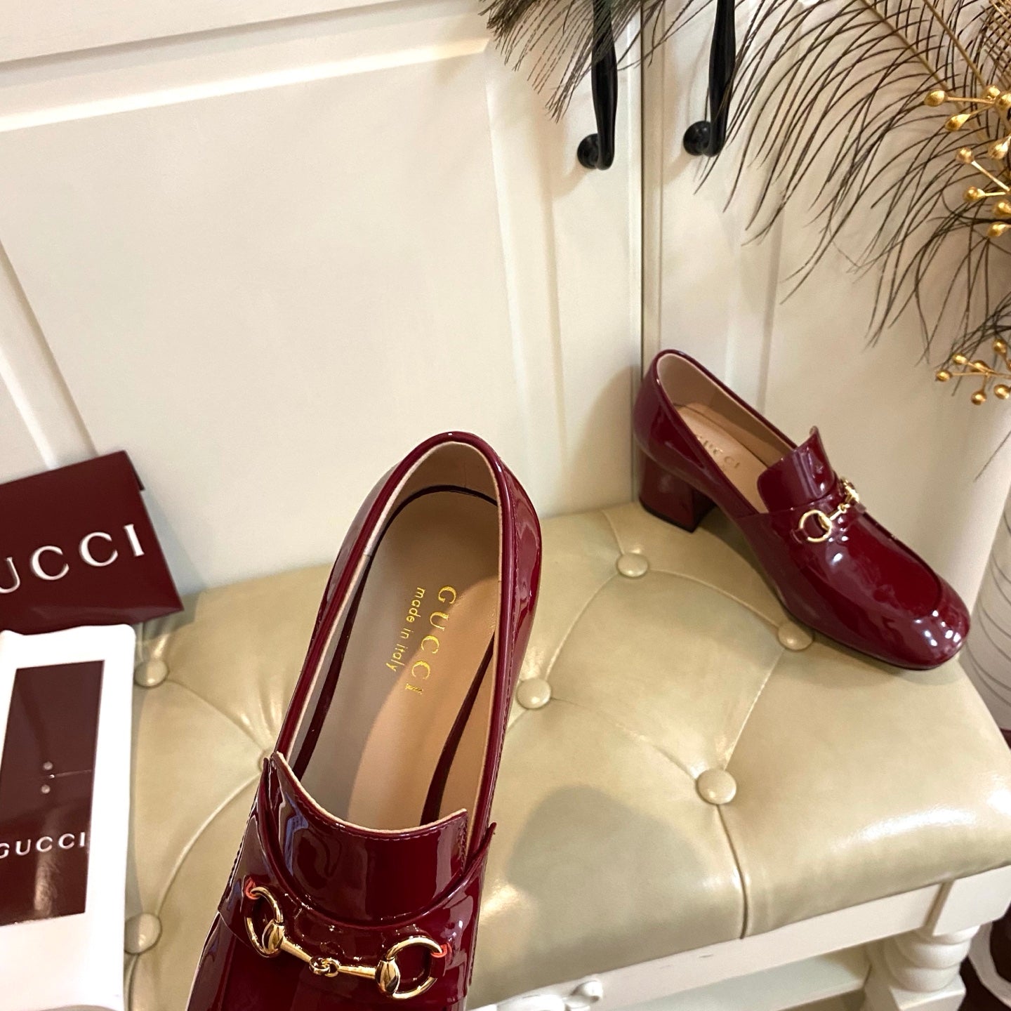 GUCCI 26S HORSEBIT LOAFERS 55 MM IN RED GLOSSY CALFSKIN