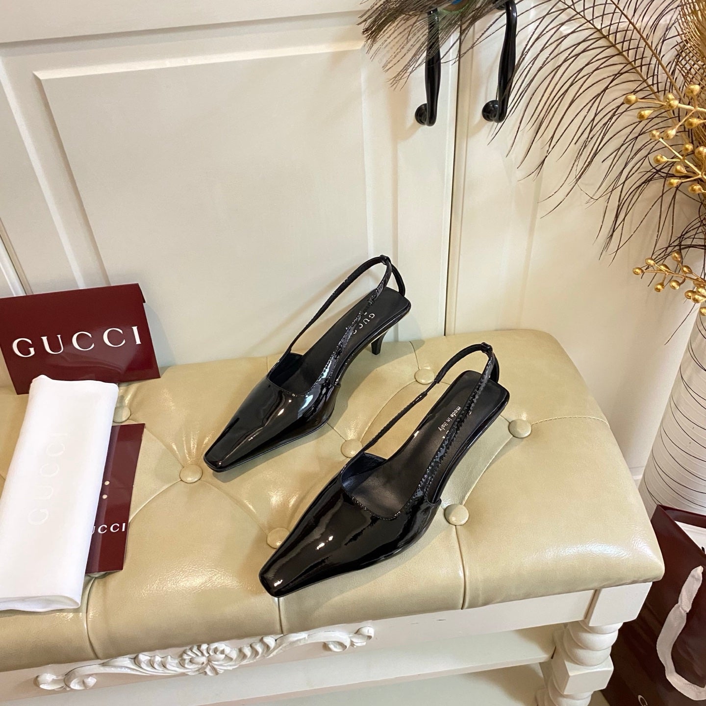 GUCCI 26S SLINGBACK 55 MM IN BLACK CALFSKIN