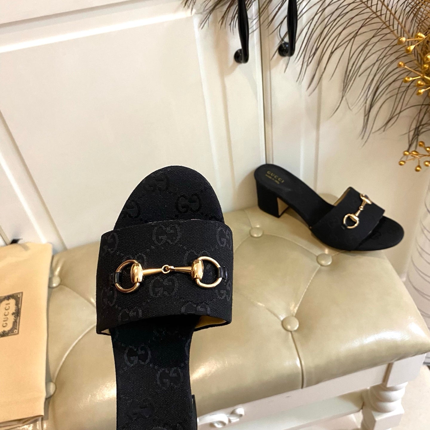 GUCCI 26S HIGH-HEELED SANDALS 65 MM IN BLACK CANVAS