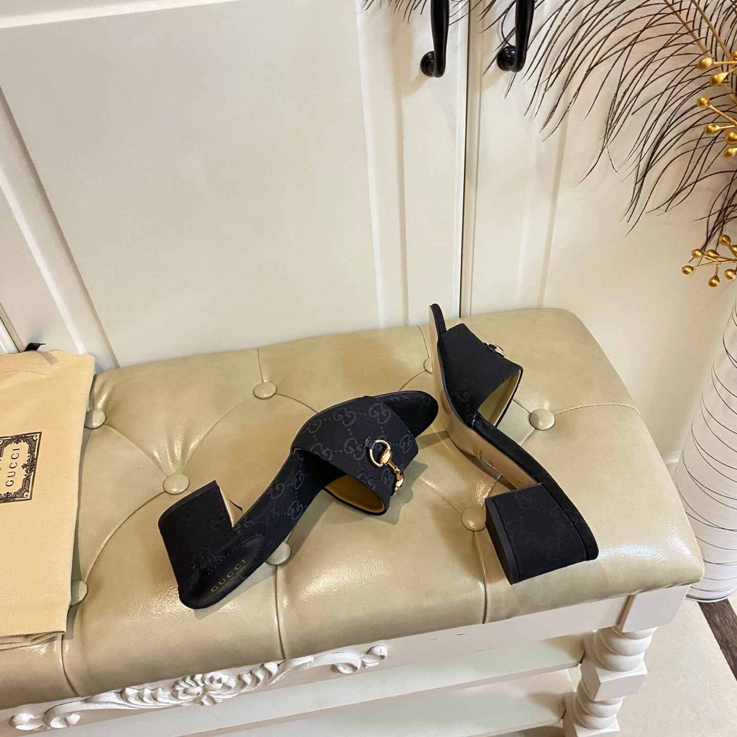 GUCCI 26S HIGH-HEELED SANDALS 65 MM IN BLACK CANVAS