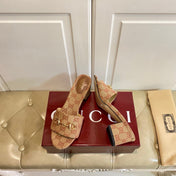 GUCCI 26S HIGH-HEELED SANDALS 65 MM IN CAMEL BROWN CANVAS