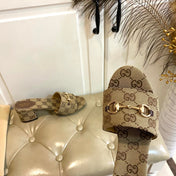 GUCCI 26S HIGH-HEELED SANDALS 65 MM IN DARK BEIGE CANVAS