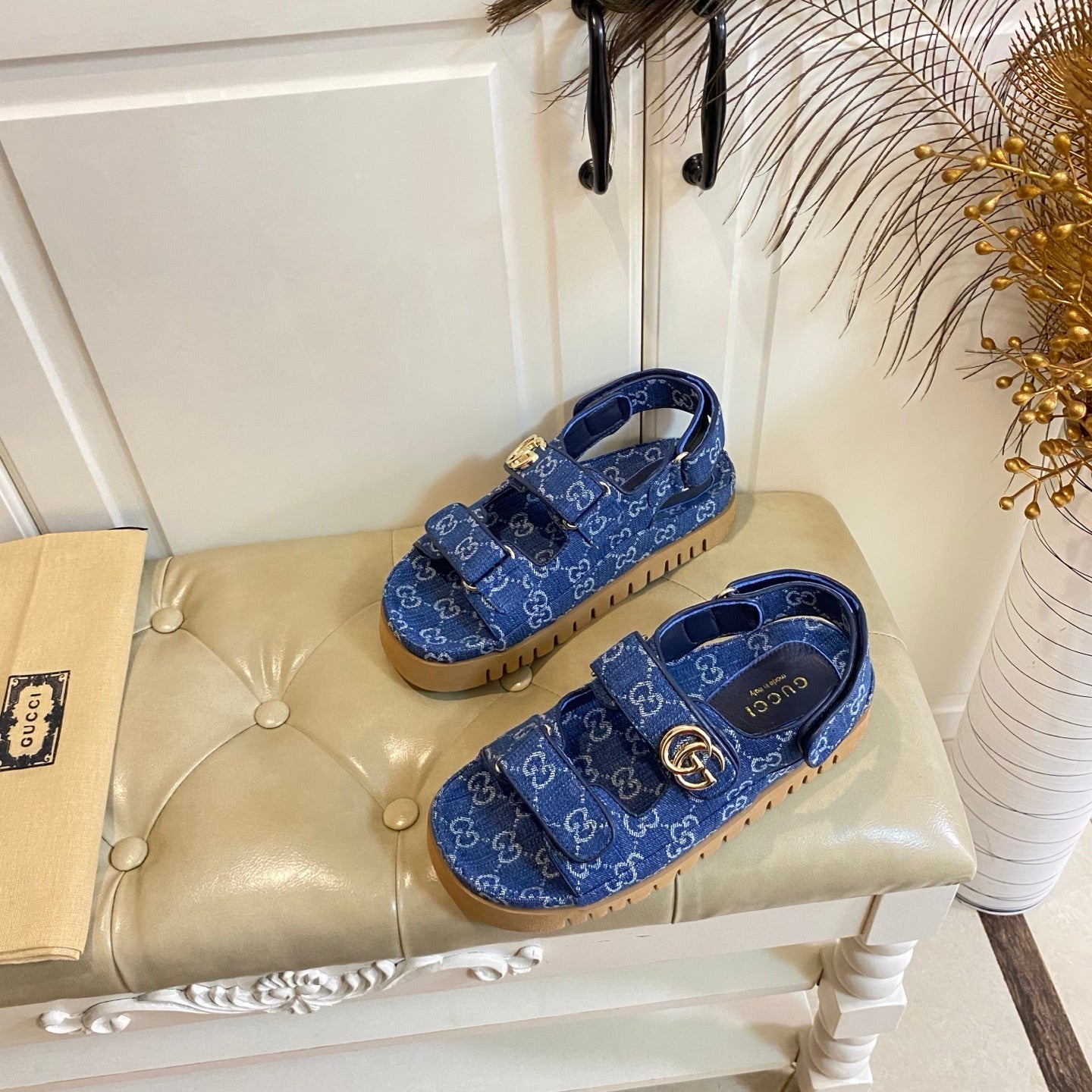 GUCCI 26S SANDALS IN BLUE JACQUARD FABRIC STYLE 2
