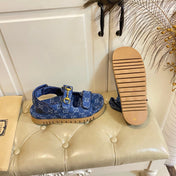 GUCCI 26S SANDALS IN BLUE JACQUARD FABRIC STYLE 1