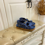 GUCCI 26S SANDALS IN BLUE JACQUARD FABRIC STYLE 1