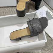 DIOR 26S HEELED MULES 45 MM IN DARK GREY QUILTED LAMBSKIN SILVER HARDWARE