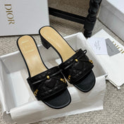 DIOR 26S HEELED MULES 45 MM IN BLACK QUILTED LAMBSKIN GOLD HARDWARE