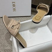 DIOR 26S FLAT MULES IN BEIGE QUILTED LAMBSKIN SILVER HARDWARE