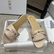 DIOR 26S FLAT MULES IN BEIGE QUILTED LAMBSKIN SILVER HARDWARE