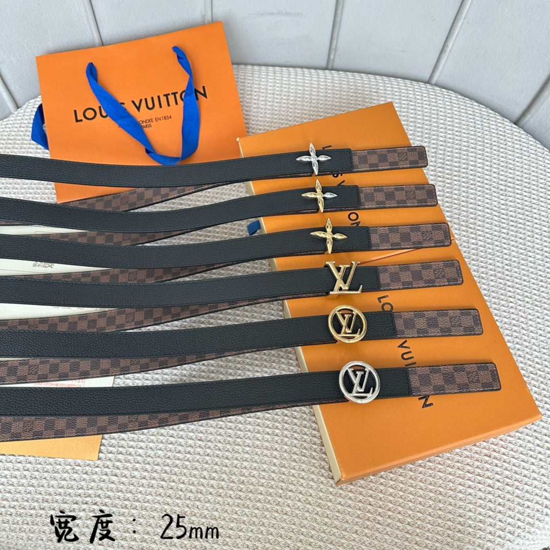 LV CIRCLE 25MM REVERSIBLE BELT IN BROWN DAMIER CALFSKIN SILVER HARDWARE
