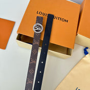 LV Circle Nautical 20mm Reversible Square End Tip Belt Silver Buckle Navy Blue Brown lambskin