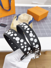 LV Bloom 30mm Belt Silver Buckle Black White Leather