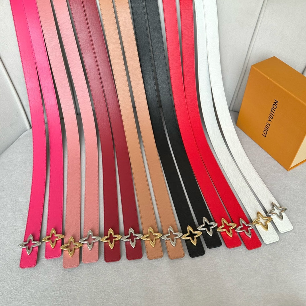 LV  MINI FLOWERGRAM 30MM REVERSIBLE BELT IN WHITE CALFSKIN SILVER HARDWARE