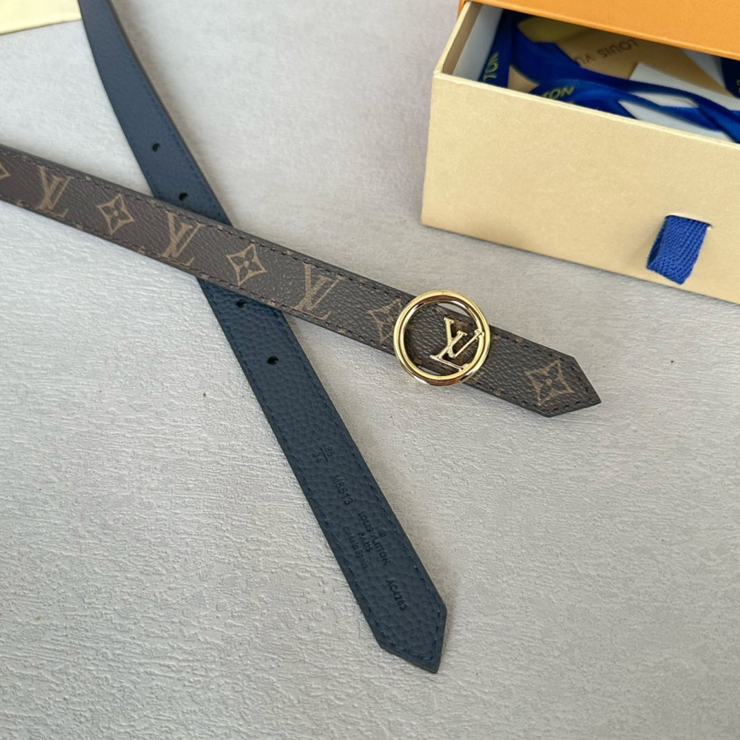 LV Circle 20mm Reversible Belt Gold Buckle Black Brown Leather