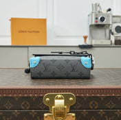 STEAMER 18 IN GUN METAL MONOGRAM ECLIPSE CANVAS MIX TURQUOISE CALFSKIN