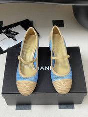 HIGH BALLET MARY JANE 50MM IN NATURAL BEIGE AND BLUE RAFFIA